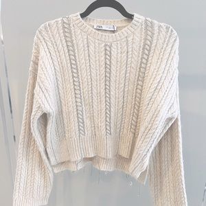 Zara Rhinestone Detail Cream colored sweater NWT